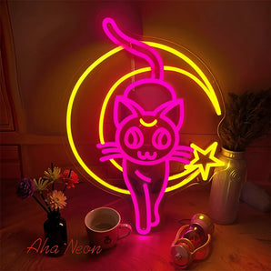 Neon Wall Art -Sailor Moon Luna Cat - 1