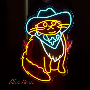 Cowboy Cat Neon Wall Art - Aha Neon®