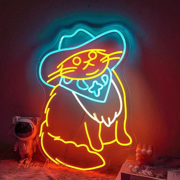 Load image into Gallery viewer, Cowboy Cat Neon Wall Art
