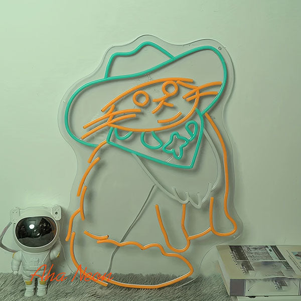 Load image into Gallery viewer, Cowboy Cat Neon Wall Art
