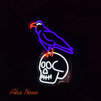 Crow with Skull Neon Light Sign - Aha Neon®