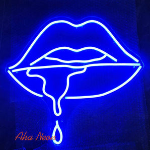 Dripping Lips Neon Sign - Blue