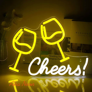 Glass Wine Cheers Neon Sign - Aha Neon®