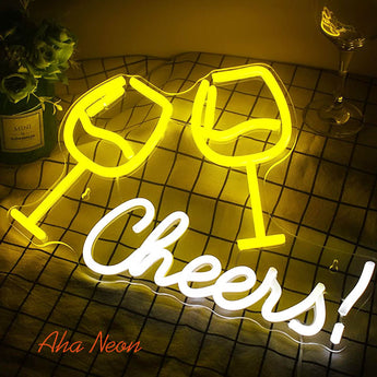 Glass Wine Cheers Neon Sign - Aha Neon®