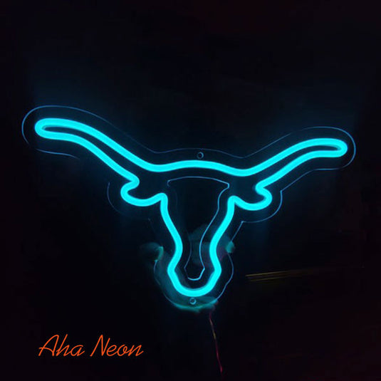 Longhorn Bull Neon Light - Ice Blue