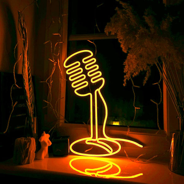 Load image into Gallery viewer, Microphone Neon Sign - Gold Yellow
