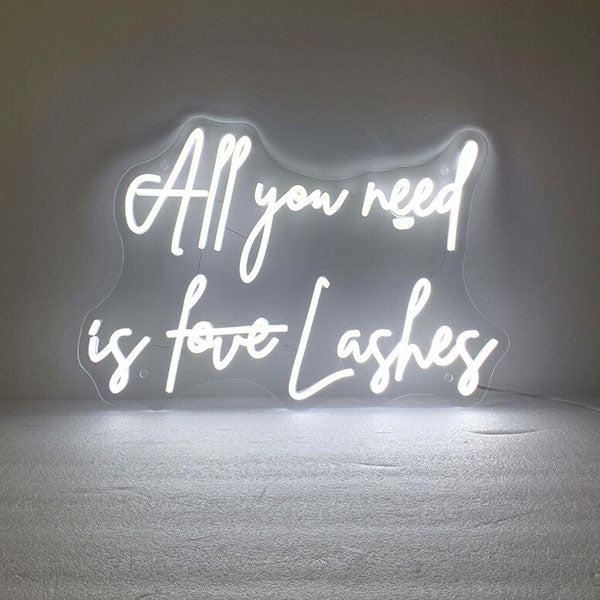 Load image into Gallery viewer, All You Need is Love Lashes Neon Sign - White
