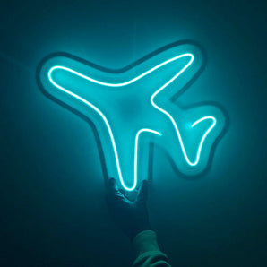 Plane Neon Sign - Ice Blue