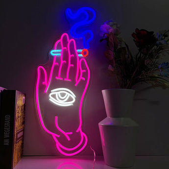 Hand Eye Smoking Neon Wall Art - Aha Neon®